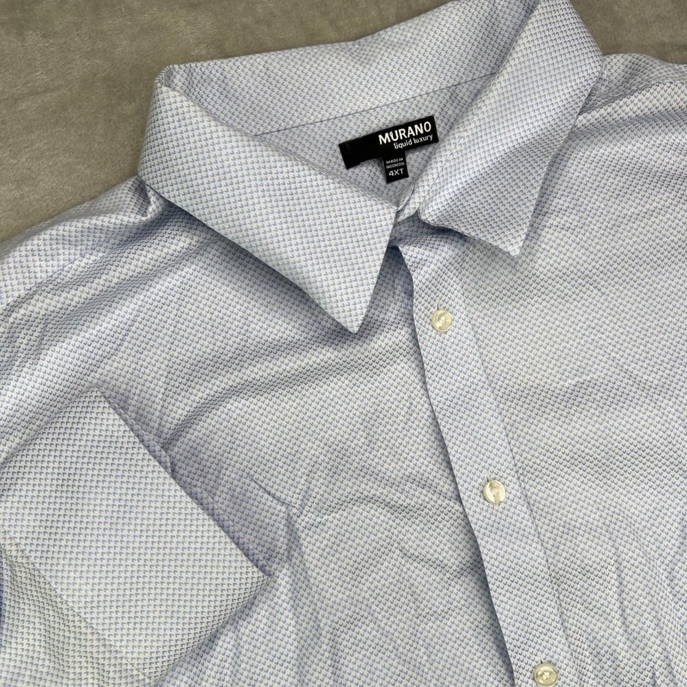 Murano Liquid Luxury Dress Shirt Mens 4XT Blue White Geometric Long Sleeve Tall